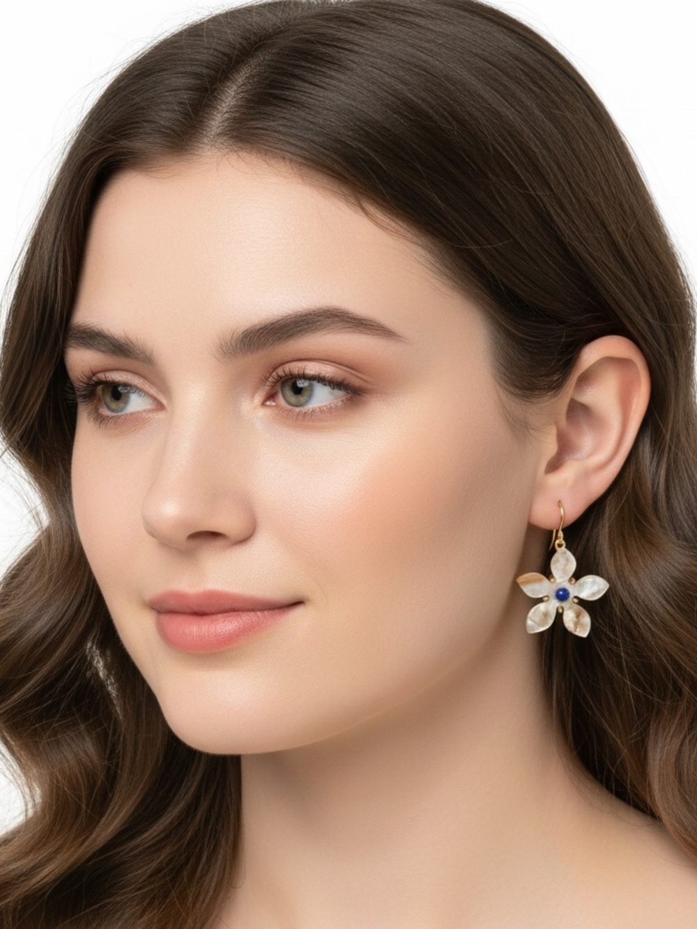 Flower Drop Earrings Blue Center Boho